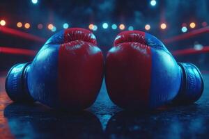 High Quality Red and Blue Boxing Gloves on Display for Sports Promotions photo