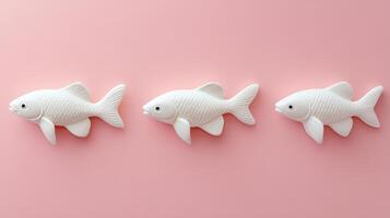 Stunning Minimalist White Ceramic Fish Piece on a Soft Pink Background Perfect for Modern Home Decor or Art Collection photo