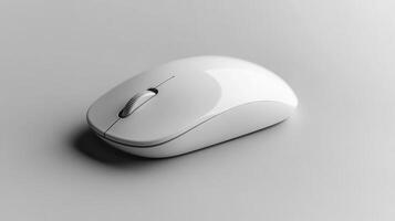 Minimalist White Wireless Mouse on a Soft Gray Surface for Modern Office Settings and Personal Use photo