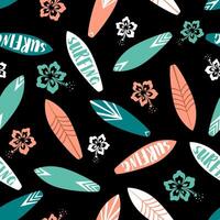 Seamless pattern background with surfboard and flowers vector