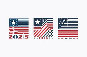 3 Set of Memorial Day Striped Star Flag Elements with 2025 Typography Illustration vector