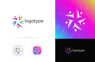 Star human figures abstract logo, symbolizing unity, teamwork, diversity. Suitable for charities, social foundations, education, business branding, community projects. Colourful Vibrant logo vector