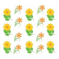 Yellow and Orange Flowers Pattern Botanical Design with Natural Elements Isolated on White Background for Decorative Use vector
