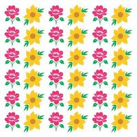 Pink and Yellow Flowers Pattern Botanical Design with Natural Elements Isolated on White Background for Decorative Use vector