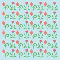 Tulip Flower Pattern with Swirls Light Blue Background Botanical Design Natural Elements Decorative Use vector