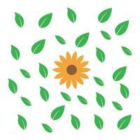 Sunflower and Scattered Leaves Design Botanical Elements Isolated White Background Natural Motif Decorative Use vector