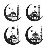 Set of mosque icons in a vintage architectural style vector