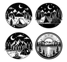 Set of an illustration design with a camping and nature theme vector