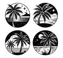 set of tropical palms, set of palm trees, set of palms with beach icons vector