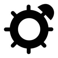 A black and white icon of a gear wheel vector