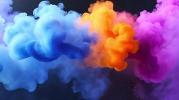 Colorful smoke clouds swirling on dark background, ideal for abstract backgrounds or design elements video