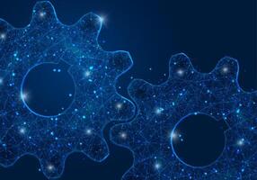Abstract isolated blue image of a gear. Polygonal illustration looks like stars in the blask night sky in spase or flying glass shards. Digital design for website, web, internet. vector
