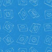 Seamless pattern of engineering drawings with high-precision cutting and assembly tools on a blue background vector