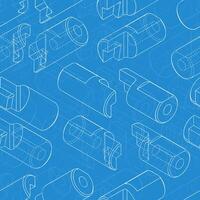 Complex technical seamless ornament showcasing manufacturing equipment cutting systems and assembly units vector