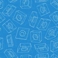Highly complex seamless technical pattern featuring mechanical schematics cutting tools and assembly mechanisms vector
