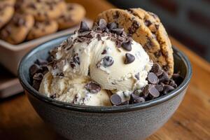 Deliciously Indulgent Bowl of Ice Cream with Cookies and Chocolate for Dessert Lovers photo