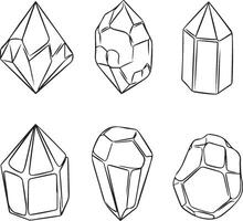 A collection of six different stylized crystal and gemstone shapes. vector