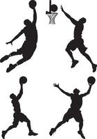 Set of basketball player dunking silhouettes in action poses vector