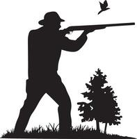 Hunter Aiming at a Bird with a Rifle Silhouette vector