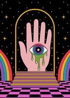 Surreal Hand with Dripping Eye in a Psychedelic Gateway vector