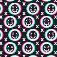 Vibrant Retro Glitch Pattern with Smiley Faces and X Marks vector