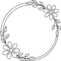Delicate Hand Drawn Olive Twigs Isolated on a White Background. Black Branch Frame of Round Shape. vector