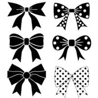 Ribbon Bow icon, Black and white silhouette image of bow set, Set of vintage bows, set of bow tie, Bows set isolated on background. vector