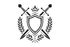 logo style shield with a blank space inside with sword vector