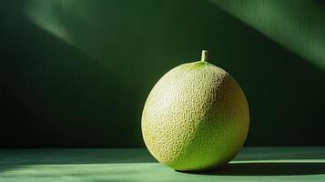 A single green melon on a green surface photo