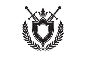 shield with a blank space inside in logo style with sword vector