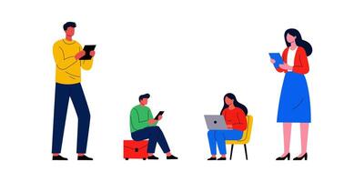 Diverse Team Engaged in Digital Collaboration vector