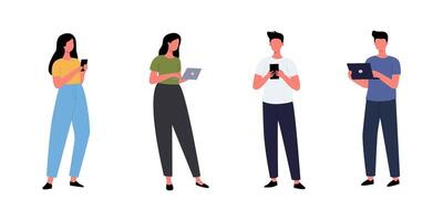 Diverse Group Using Mobile Phones and Laptops vector