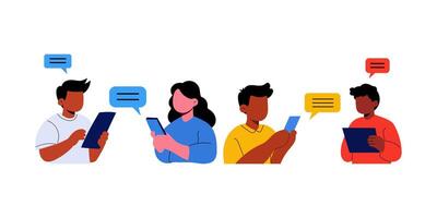 Diverse Group Engaged in Digital Communication vector
