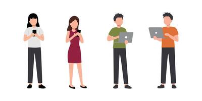 Diverse Group Using Technology, Smartphones and Laptops vector
