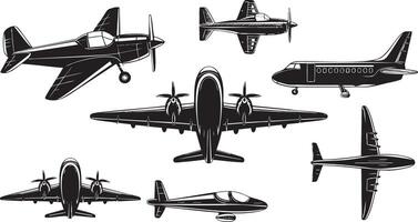 Diverse Airplane Silhouettes in Graphics vector