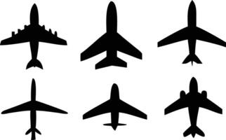 Six Simple Airplane Silhouettes Against a White Background vector