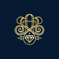 A luxurious gold filigree emblem with diamond elements, perfect for high-end branding. vector