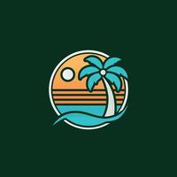 A vibrant tropical beach scene with a setting sun and palm trees. Ideal for summer and travel branding. vector
