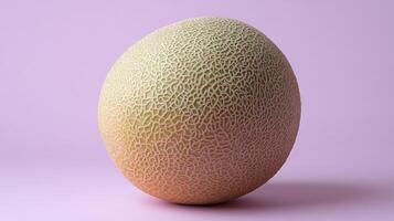 A Beautifully Arranged Whole Cantaloupe on a Soft Lavender Background Perfect for Food Blogs, Recipes, and Culinary Publications photo