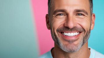 Close-Up Portrait of a Smiling Mature Man for Lifestyle and Wellness Usage photo