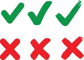 Check marks and cross mark icon set Tick and cross button. vector