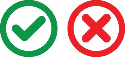 Check mark icon set. check box icon with correct and wrong or yes and no button in green tick box and red cross symbol. vector