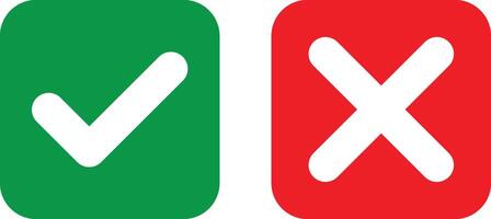 Square Check mark and cross mark icons for right and wrong choices. vector