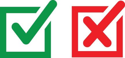 Line square Check mark and cross mark icons for yes and no choices vector