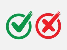 Grunge brush Check mark and cross mark icons for yes and no choices vector