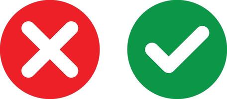 Green checkmark and red cross symbol for right and wrong choices. Checkmark icon set. vector