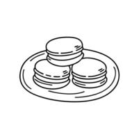 Macaron with a creamy filling resting on a small plate vector