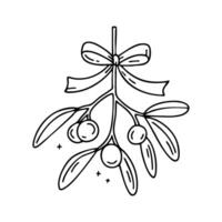 A sprig of mistletoe hanging from a ribbon, berries clustered beneath the leaves vector