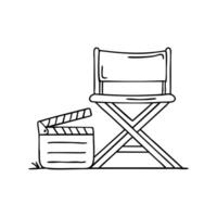 A director chair placed in front of a clapperboard on a film set vector