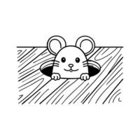 A small mouse peeking out from a hole in a wooden floor vector